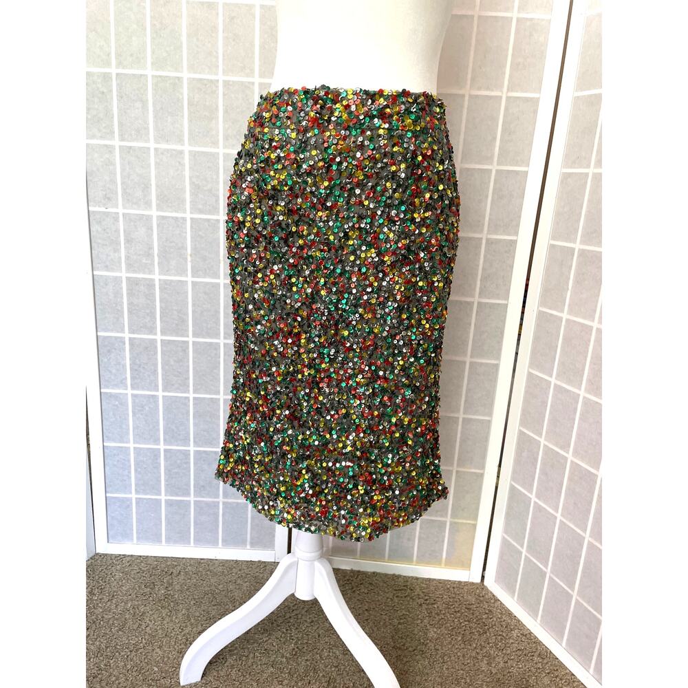 Anthropologie Carnation Lily Rose Sequin Pencil Skirt 10 Multicolor Midi Pockets
